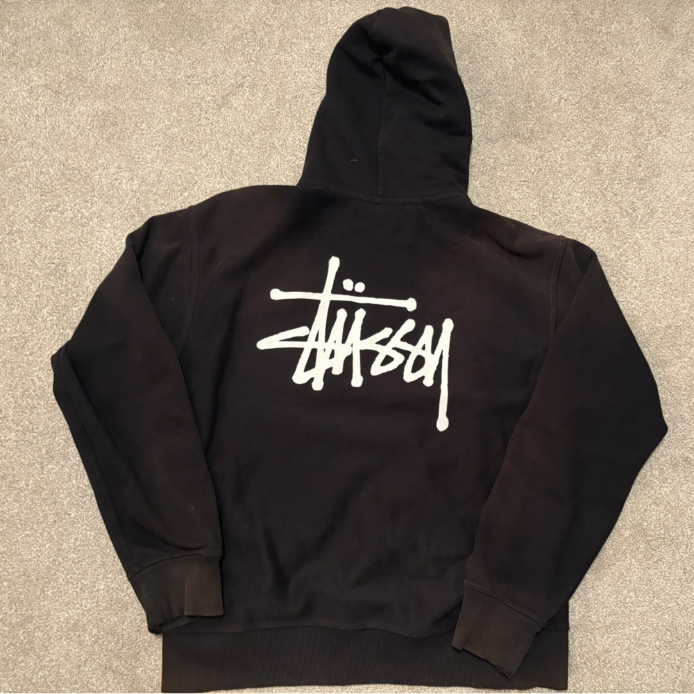 Stussy black hoodie with front zipper